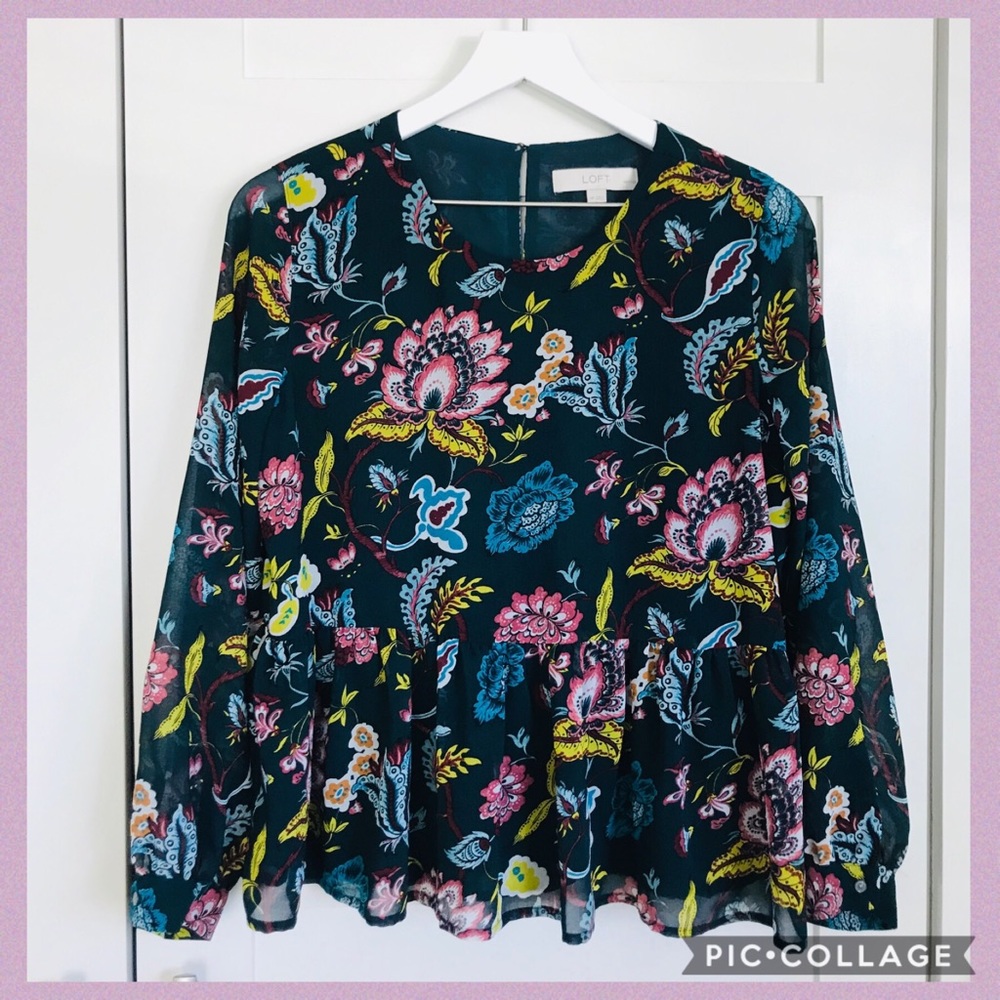 Loft | Floral Peplum Chiffon Blouse